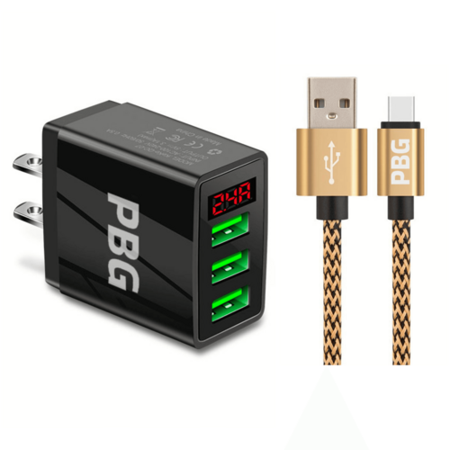 PBG 3 port LED Display Wall Charger and XL 10FT Charger