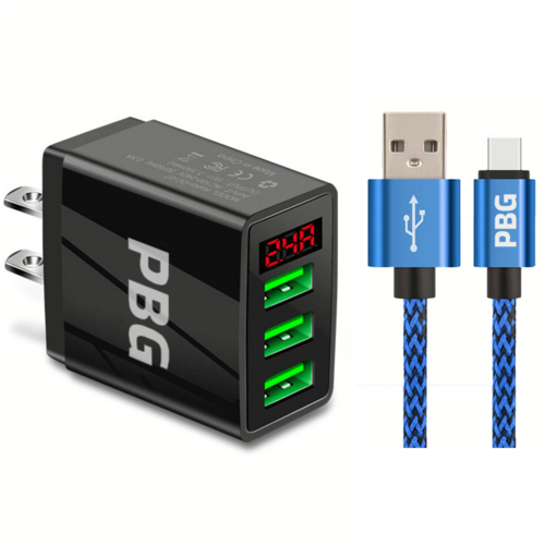 PBG 3 port LED Display Wall Charger and XL 10FT Charger