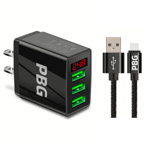 PBG 3 port LED Display Wall Charger and XL 10FT Charger