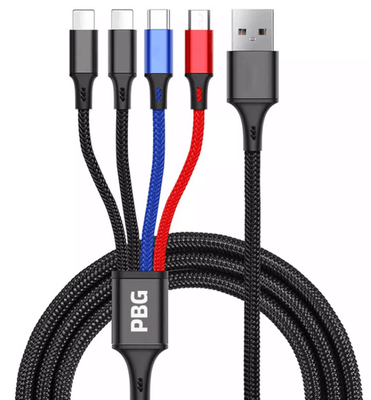 2 Pack PBG Multi Charging 4 FT Cable 4 in 1 Cable USB Charge Cord