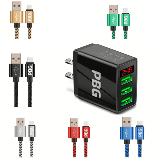 PBG 3 port LED Display Wall Charger and XL 10FT Charger